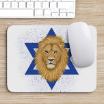 Modern Lion of Judah . Star of David Mouse Pad<br><div class="desc">This modern styled mouse pad features a hand painted Lion of Judah,  with the Star of David in the background. A textured blue splatter design over the white adds a grunge look.  *Artwork exclusively created by Tracey Khalei / Orabella Prints.</div>