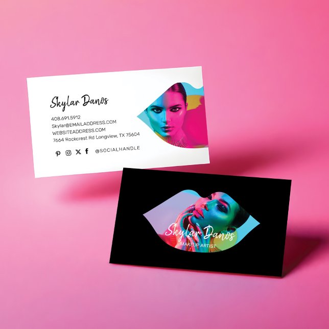 Modern Lip Photo Frame Trendy Makeup Artist Black Business Card (Modern Lip Photo Frame Trendy Makeup Artist Black Business Card)