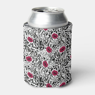 Modern Lipstick Lips B&W Pattern Can Cooler