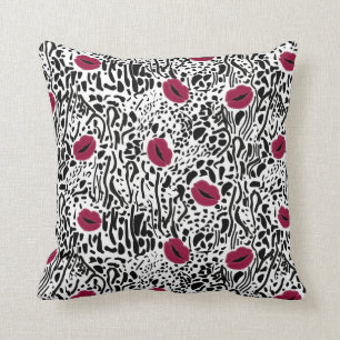 Modern Lipstick Lips B&W Pattern Cushion