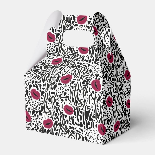 Modern Lipstick Lips B&W Pattern Favour Box (Front Side)