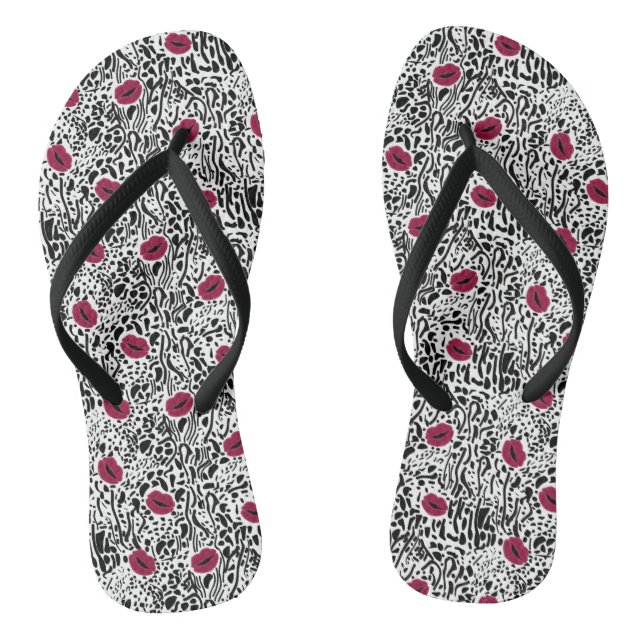 Modern Lipstick Lips B&W Pattern Jandals (Footbed)
