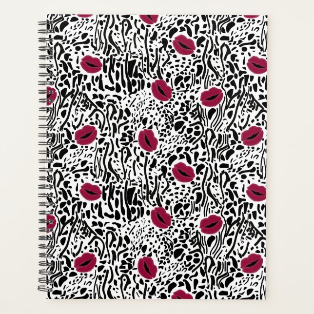 Modern Lipstick Lips B&W Pattern Planner (Front)
