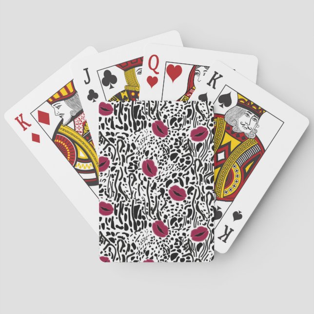 Modern Lipstick Lips B&W Pattern Playing Cards (Back)