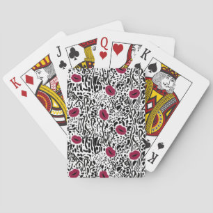 Modern Lipstick Lips B&W Pattern Playing Cards