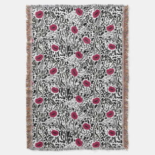 Modern Lipstick Lips B&W Pattern Throw Blanket