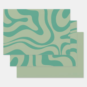 Modern Liquid Swirl Trendy Sage Abstract Pattern Wrapping Paper Sheet