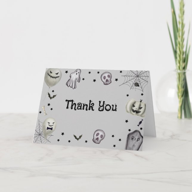 Modern Little Boo Boy Ghost Halloween Baby Shower  Thank You Card (Front)
