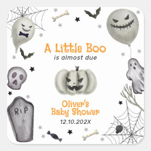 Modern Little Boo Ghost Boy Baby Shower Square Sticker