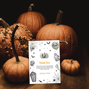 Modern Little Boo Ghost Boy Baby Shower Thank You Card