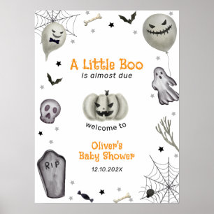Modern Little Boo Ghost Boy Baby Shower Welcome Poster