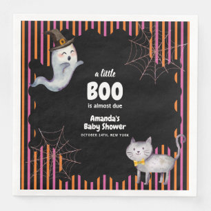 Modern Little Boo Ghost Cat Baby Shower Napkin