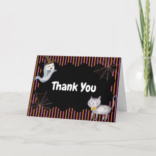Modern Little Boo Ghost Cat Baby Shower  Thank You Card