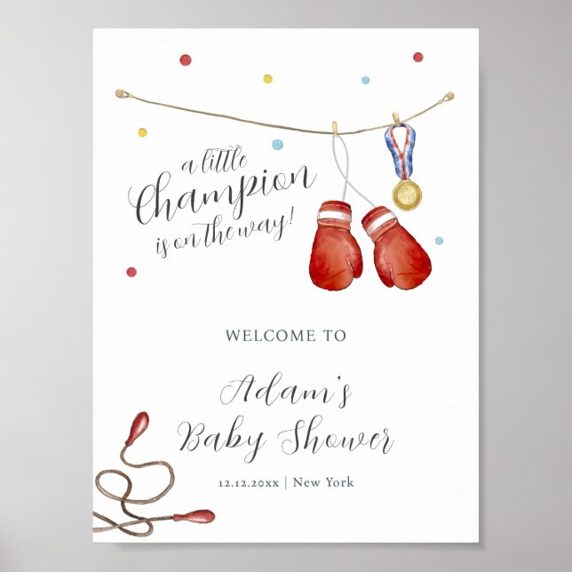 Modern Little Champion Boxing Baby Shower Welcome Poster (Front)