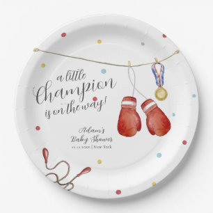 Modern Little Champion Boxing Sport Baby Shower Paper Plate