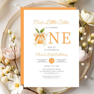 Modern Little Cutie Orange Citrus 1st Birthday Invitation