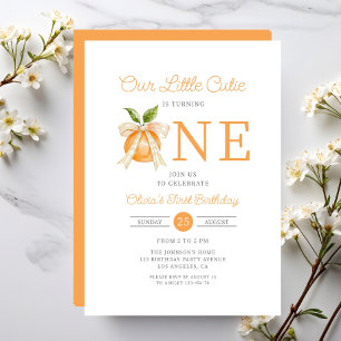Modern Little Cutie Orange Citrus 1st Birthday Invitation