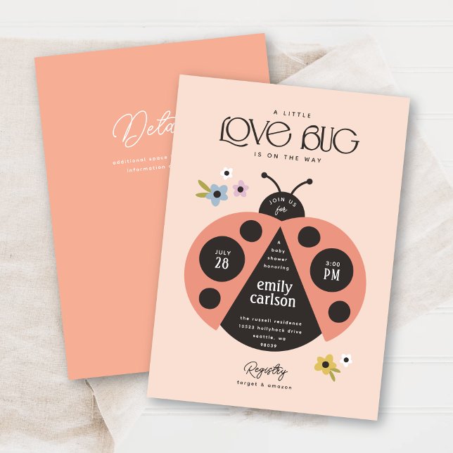 Modern Little Lady Love Bug Boho Pink Baby Shower Invitation (Creator Uploaded)