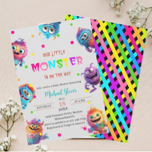 Modern Little Monsters Watercolor baby shower Invi Invitation