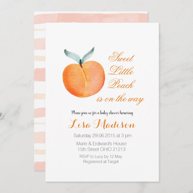 Modern Little Peach is on the way Baby Shower Invitation (Front/Back)