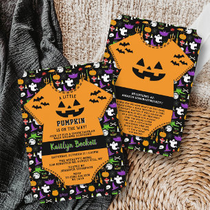 Modern "Little Pumpkin" Halloween Baby Shower Invitation