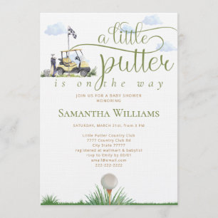 Modern Little Putter Golfer Green Golf Baby Shower Invitation
