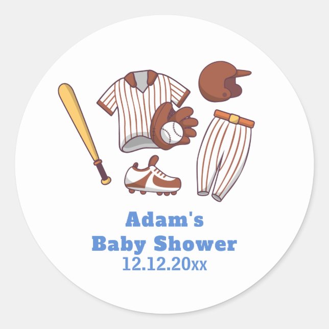 Modern Little Slugger Baseball Sport Baby Shower  Classic Round Sticker (Front)