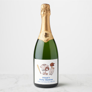 Modern Little Slugger Baseball Sport Baby Shower Sparkling Wine Label