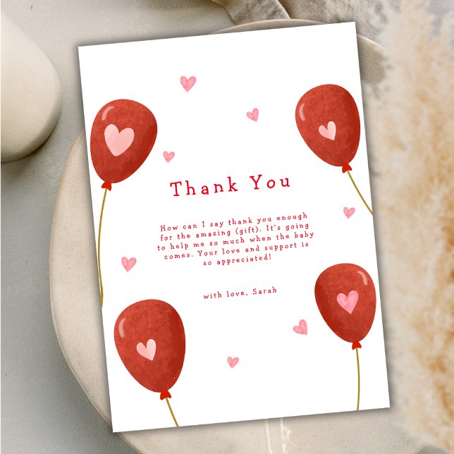 Modern Little Sweetheart Balloon Baby Shower Thank You Card (Modern Little Sweetheart Balloon Baby Shower Thank You Card)