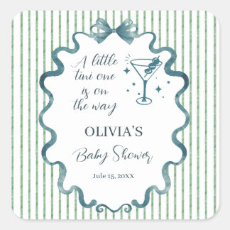 Modern Little Tini One Blue Martini Baby Shower Square Sticker