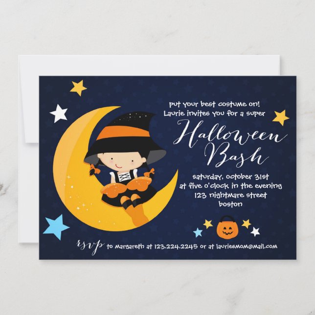 Modern Little Witch Halloween Bash Costume Party Invitation (Front)