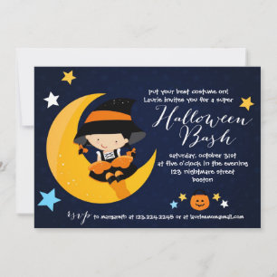 Modern Little Witch Halloween Bash Costume Party Invitation