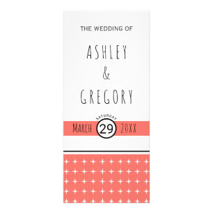 Modern living coral typography wedding program rack card