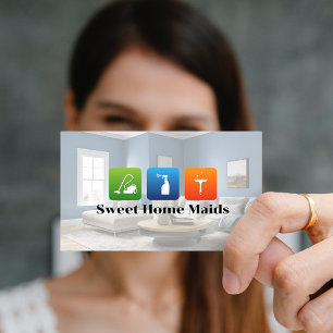 Modern Living Room   Cleaning Icons Business Card