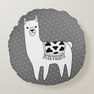 Modern Llama Sketch & Swiss Dots Round Cushion