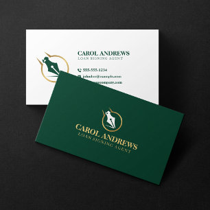 Modern Loan Signing Agent Notary Public Gold Green Business Card
