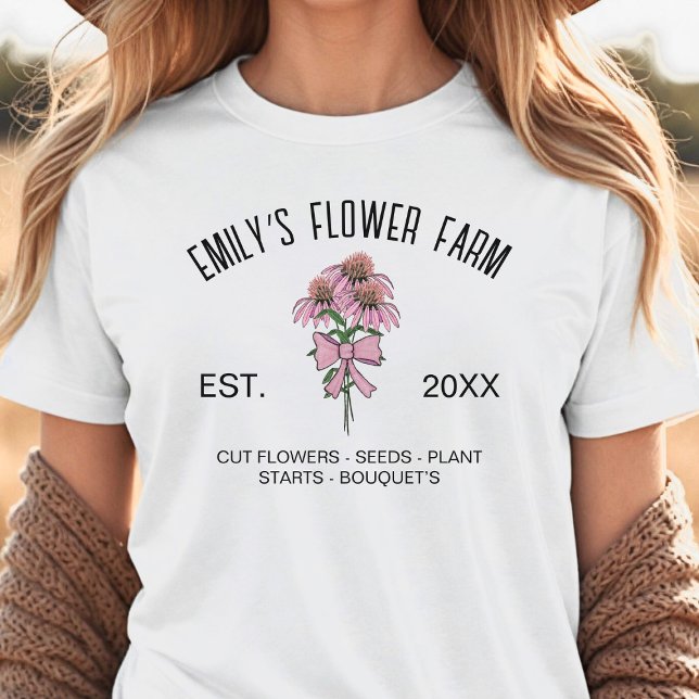 Modern Local Flower Farm Name Hand-Drawn Flowers T-Shirt (Creator Uploaded)