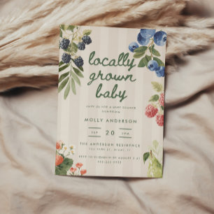 Modern "Locally Grown" Striped Neutral Baby Shower Invitation