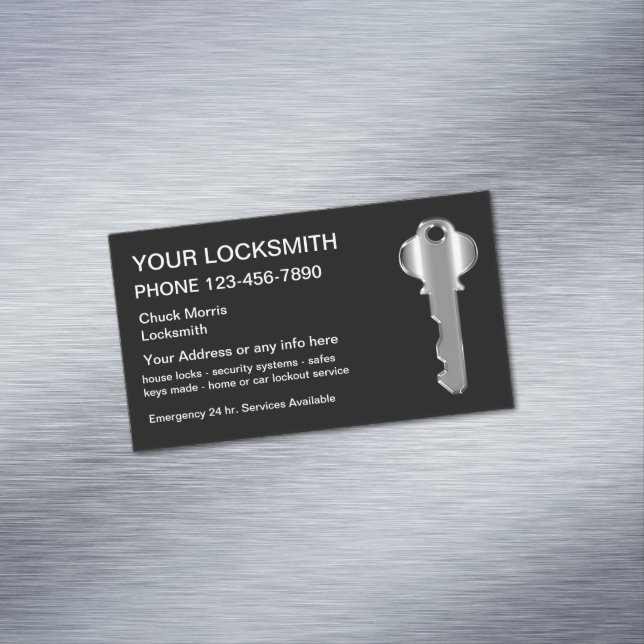 Modern Locksmith Silver Key Magnetic Business Card (In Situ)
