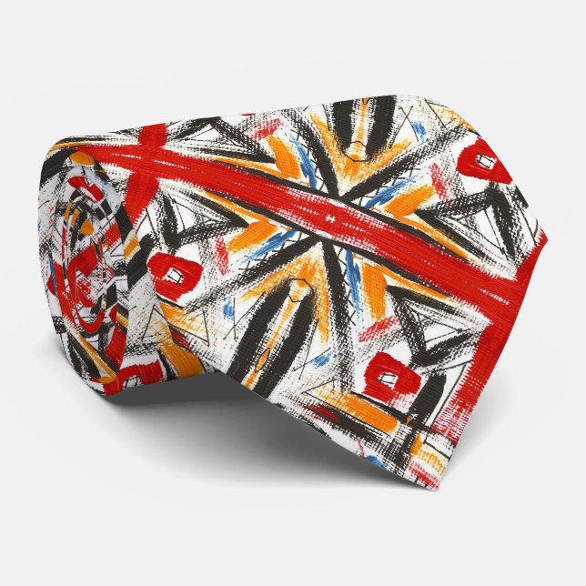 Modern Loft-Hand Painted Abstract Geometric Tie (Rolled)