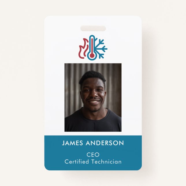  Modern Logo AC Heat Professional HVAC Employee ID Badge (Front)