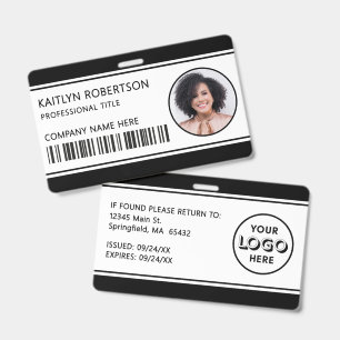 Modern Logo Barcode Black Employee Photo ID Badge