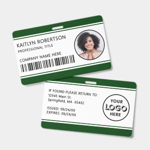 Modern Logo Barcode Dark Green Employee Photo ID Badge