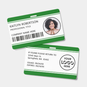 Modern Logo Barcode Green Employee Photo ID Badge