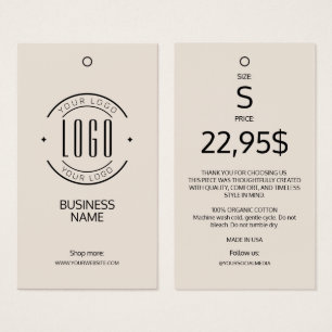 Modern logo beige clothing label hang tag 