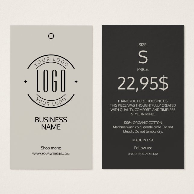 Modern logo beige grey clothing label hang tag  (Front & Back)