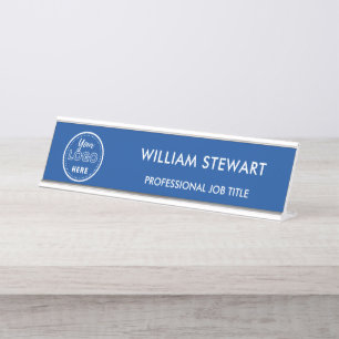 Modern Logo Blue Employee Staff Minimalist Desk Name Plate