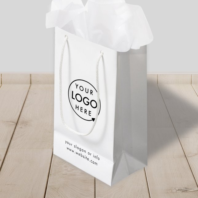 Modern Logo | Business Corporate Minimalist Small Gift Bag (Minimalist white company branded gift bags for small business gifting, packaging & brand promotion.)