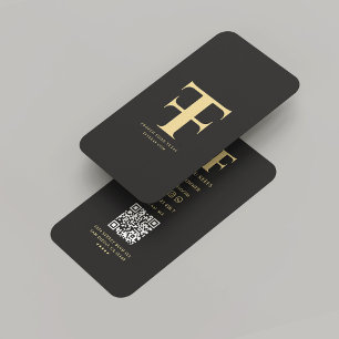 Modern Logo Company Monogram F T Black Gold Business Card