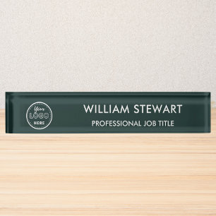 Modern Logo Dark Green Employee Staff Minimalist Nameplate
